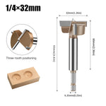 10mm to 50mm Professional Hexagonal Shank Woodworking Hinge Boring Bit Tungsten Carbide Blade Three-Tooth Double Blade Design Multiple Sizes