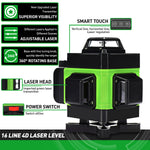LinkMejor Display 4D 360° 16 Line Green Light Laser Level Cross Self Leveling Measure Tool