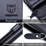 LinkMejor Men's Genuine Leather Wallet RFID Function Can Place 6.5'' Mobile Handbag High Quality Multi Card Long Wallet