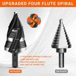 5pcs HSS Spiral Step Drill Bit Set Four Flute 1/8 to 1-3/8 Inch High Speed Steel Hex Shank for Stainless Steel Aluminum Wood Plastic Metal Hole Drilling Tools