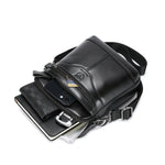 LinkMejor 8inch Cowhide Leather Men's Shoulder Bag Retro Fashion Cross Body Bag with Hand Band Multiple Zipper Pocket Capacity Business Casual Travel Messenger Bag