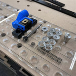 LinkMejor Hooked On Wood TrueGrid Dog Hole Drill Guide Precision 20mm Grid No CNC Required 20mm Forstner Main Boring Guide With Dust Port 3mm Pilot Guide Stop Collar Workbench Grid Layout