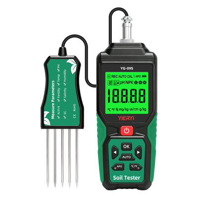 YG-09S 9-in-1 Digital Soil Tester pH EC Salinity Fertility NPK Temperature Humidity Moisture Meter for Garden Farm Lawn Plant Analysis Soil Test Kit Probe