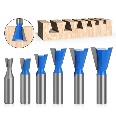 LinkMejor 6pcs 12mm 1/2" 1/4" Shank Dovetail Router Bits Set 14 Degree Joint Router Bit Woodworking Engraving Bit Milling Cutter for for Making Boxes Drawers Chests