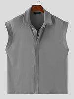 INCERUN Men Shirts Solid Color Sleeveless Shirt Casual Daily Lapel Streetwear Shirt Mens Clothing Summer Male Shirts