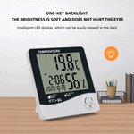 HTC8A Digital LCD Thermometer Hygrometer Large Display Indoor Temperature Humidity Monitor with Alarm Clock Calendar Backlight Max Min Memory Celsius Fahrenheit Home Office Room Desktop Wall Mount