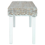 Bench 43.3" White Natural Kubu Rattan and Solid Mango Wood
