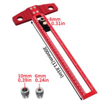 2 in 1 Woodworking Drilling Positioning Scribing Ruler Aluminum T Square Dowelling Jig Metric Inch Scale 6/8/10mm Sleeves TH-300mm TH-500mm
