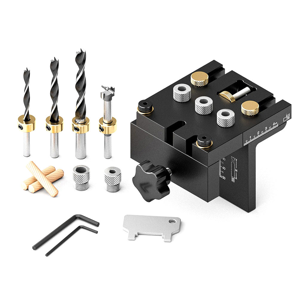 Ganwei Woodworking 3 In 1 Dowelling Jig Kit Adjustable Pocket Hole Jig 6/8/10/15mm Drilling Guide Tenoning Pin Hole Puncher Locator