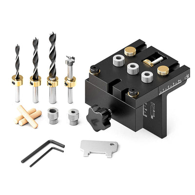 Ganwei Woodworking 3 In 1 Dowelling Jig Kit Adjustable Pocket Hole Jig 6/8/10/15mm Drilling Guide Tenoning Pin Hole Puncher Locator
