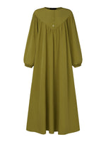LinkMejor Women Abaya Casual Maxi A-Line Sundress Kaftans Lantern Sleeve O-Neck Plain Dress