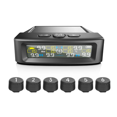 Solar Car TPMS Tire Pressure Monitoring System Automatic Safety Alarm System Tire Temperature Monitoring with 6 Sensors for Truck RV