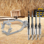 Square Hole Drill Bit Adapter with 4 Drill Bits Carbide Square Hole Drill Fixing Bracket Precise Woodworking Mortising Chisel Kit Tenon Drill Bits Fixing Bracket Accessory for Bench Drill