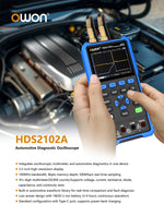 LinkMejor HDS2102A Automotive Diagnostic Oscilloscope 100MHz Bandwidth 500MSa/s Sampling Rate 2 Channels Multimeter CAN LIN Waveform Library Portable Rechargeable Battery