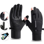 LinkMejor Winter Touchscreen Warm Cycling Gloves Waterproof Windproof Cold-Resistant Flip Exposed Two-finger Zipper Gloves for Men Women Ski Fishing Running