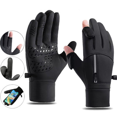 LinkMejor Winter Touchscreen Warm Cycling Gloves Waterproof Windproof Cold-Resistant Flip Exposed Two-finger Zipper Gloves for Men Women Ski Fishing Running