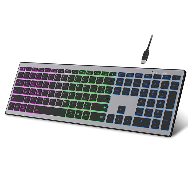 Full Size 110 Keys Tri-mode Wireless Keyboard with RGB Backlights Slient Click Rechargeable Silent Film Keyboards for PC Laptop Computer