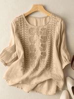 LinkMejor Women Daily Casual 3/4 Length Sleeve Blouses Solod Color Shirts