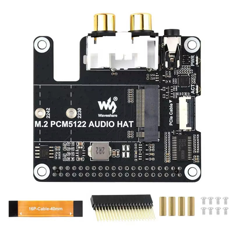 PCIe To M.2 HAT With I2S Audio Extension For Raspberry Pi Supports NVMe Protocol Solid State Drive PCM5122 DAC Onboard RCA Connector Headphone Jack