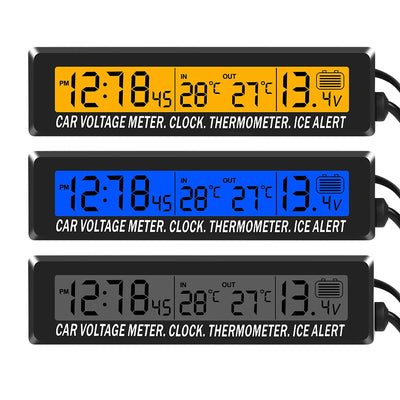 4 In 1 Clock Calendar Thermometer Car Multi-Function Color Screen Voltage With LCD Time Date Indoor And Outdoor Temperature Display
