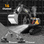 HJ Models 689-714A 1/16 2.4G 16CH RC Car Excavator Engineering Vehicles Alloy Bucket Digging 680° Rotation Spray LED Light Sound RTR Toys