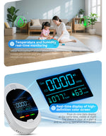 4IN1 CH4 Gas Carbon Monoxide Alarm CO CH4 Temperature Humidity Monitor LCD Color Screen High Precision Sensor Plug and Play Wall Mounted Safety