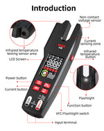 LinkMejor U6 Digital Clamp Fork Multimeter AC/DC Voltage Current Tester with Infrared Temperature Measurement & Safety Features