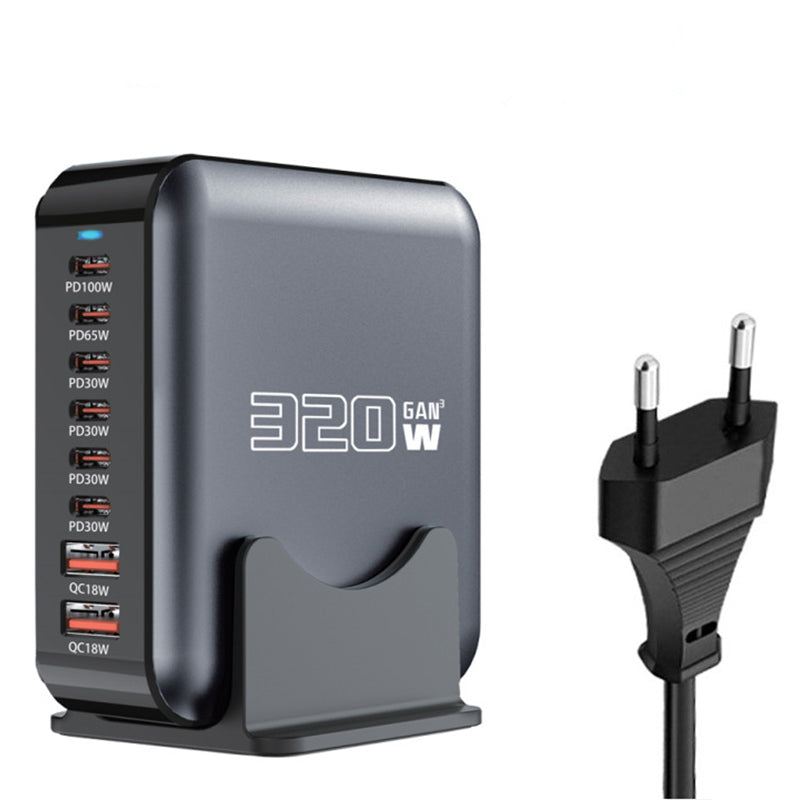 [GaN Tech] Bakeey 320W 8-Port USB PD Charger 2USB-A+6USB-C PD2.0 QC SCP FCR AFC Apple2.4 Fast Charging Desktop Charging Station for iPhone 16 16 Pro 15 14 13 Pro Max for HUAWEI for SAMSUNG for OPPO
