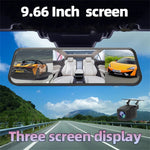 9.66 Inch Car Dash Camera Three-Way Recording 1080P Front 720P Interior 720P Rear Wide Angle WiFi G-Sensor 128GB Support H.264 Video Compression