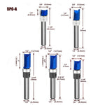 Router Bits Set of 4/5PCS 1/4inch Shank Flush Trim Router Bit Tungsten Carbide Template Pattern Bit Bearing Straight End Mill Woodworking Tools