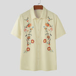 LinkMejor Mens Floral Print Lapel Collar Short Sleeve Shirt Casual Daily Button Up Lapel Top FOR Men S-5XL