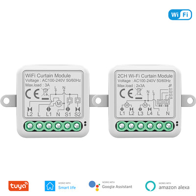 Tuya Smart Wifi Curtain Switch Module 3A Support 1/2 Gang Electric Motor for Roller Blinds Shutters APP Remote Control Compatible with Amazon Alexa & Google Home