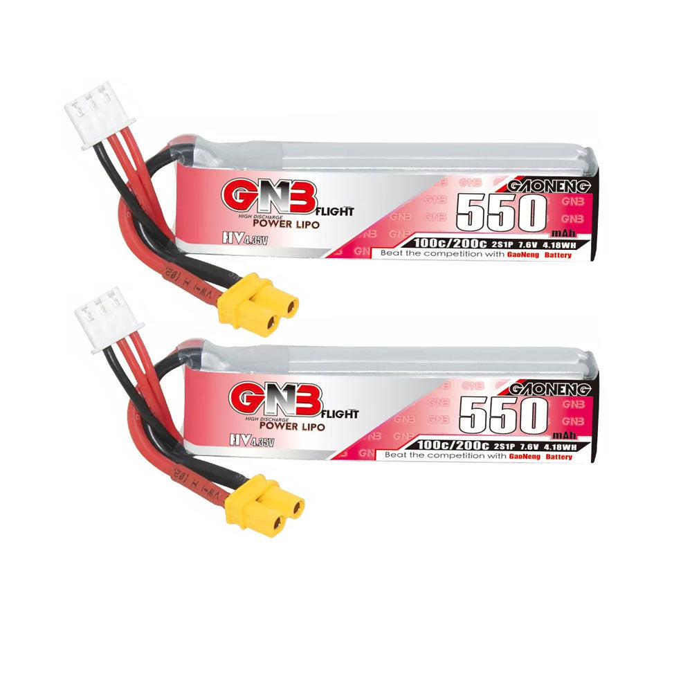 LinkMejor GNB 2S 7.6V 550mAh 100C Lipo Battery XT30 Plug for Happymodel Mobula 8 GEPRC TinyGo Crux3 Cinewhoop FPV Drone RC Helicopter