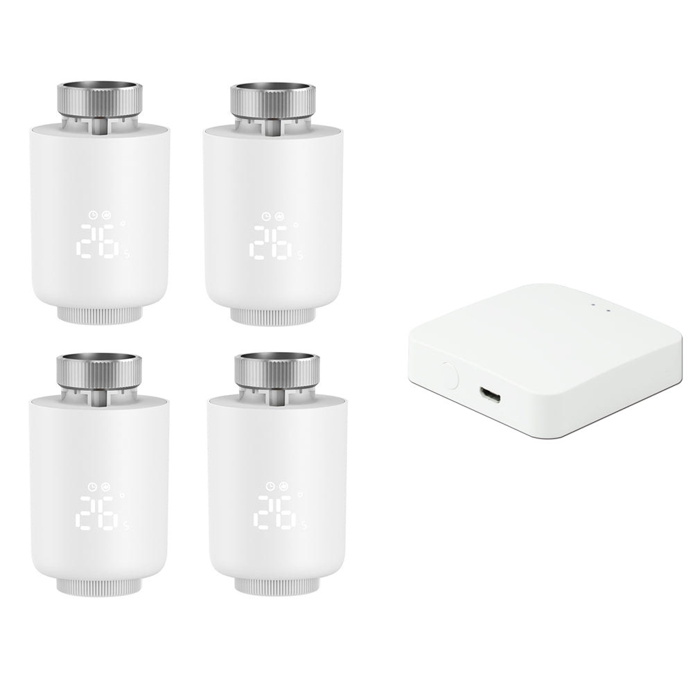 4Pcs Tuya Zigbe Smart Thermostat Radiator Valve Temperature Schedule Setting Window Open Detection Function APP Remote Voice Control Work with Alexa Google Assistance