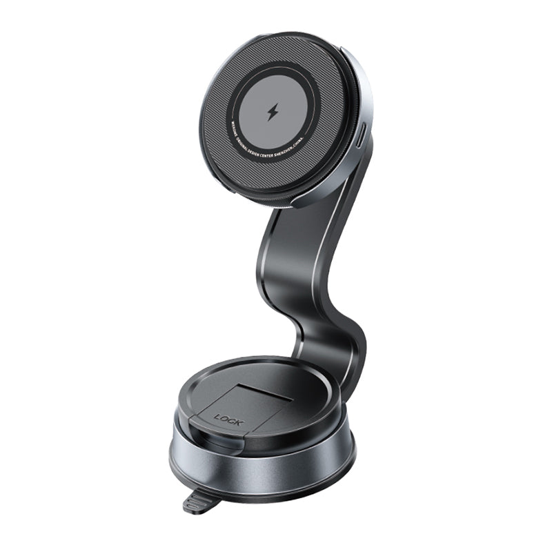 LinkMejor WP-U209 Magnetic 15W Wireless Charger Mobile Phone Car Holder Suction Cup Bending Folding Car Navigation Bracket for Smart Phone for iPhone 16 15 Pro 14 13 12 for Xiaomi 15pro for Huawei Mate XT