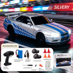 LinkMejor 1901-410D RTR 1/24 2.4G 4WD R34 Drift RC Car Alloy Body Shell LED Light On-Road Full Proportional High Speed Racing Vehicles Models Toys