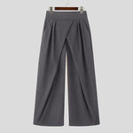 LinkMejor Mens Ruched Crossover Design Pant Fashion Solid Color High Waist Casual Long Trousers for Male