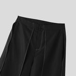 LinkMejor Mens Topstitching Irregular Layered Design Black Pants Skirt Design Hemmed Trousers