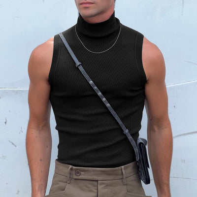 LinkMejor Mens Tank Tops Fashion-forward Males Solid Color Knitted High-necked Vest Summer Comfy Sleeveless Men's Top Clothing