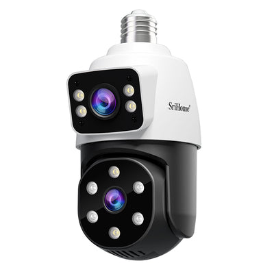 LinkMejor SH068 4MP Dual Lens Light Bulb Camera 360° Panoramic PTZ WiFi Outdoor Color Night Vision Human Motion Tracking Two Way Audio IP65 Waterproof Home Surveillance Cameras