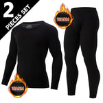 LinkMejor 2 Pcs Men's Warm Compression Base Layer, Thermal Underwear Set, Long Johns Set, Moisture Wicking & Breathable Basic Black Thermal Long Sleeve & Leggings Men Underwear Set For Outerdoor Skiing Running