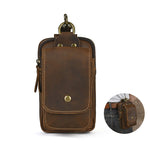 7 Inch Genuine Leather Men's Waist Bag Multi Pocket Retro Zipper Clasp Hanging Belt Phone Case Pouch for Outdoor Travel