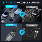 4 in 1 High Power 66W Super Fast Retractable Car Charger with Star Projector Night Light Car Mood Light for iOS and Android