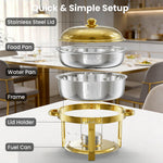 LinkMejor 6.5QT Chafing Dish Buffet Set with Lid 2/4/6 Pack Round Food Warmer for Catering Buffet with Lid Holder Stackable Rolled-Rim Food-Grade Stainless Steel Chafer for Parties Weddings & Banquets