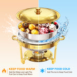 Warmounts Gold Chafing Dishes for Buffet (5QT, 2/4 Pack), Round Stainless Steel Chafer and Warmer Set with Lid Holder, Mirror-polished, Rolled Rim Process (No Finger Cuts), for Catering, Party, Wedding