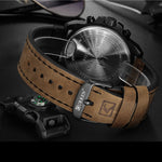 LinkMejor Men Sport Watch Leather Strap Quartz Watch 30M Waterproof Male Wrist Watch Multi-function Chronograph Watch