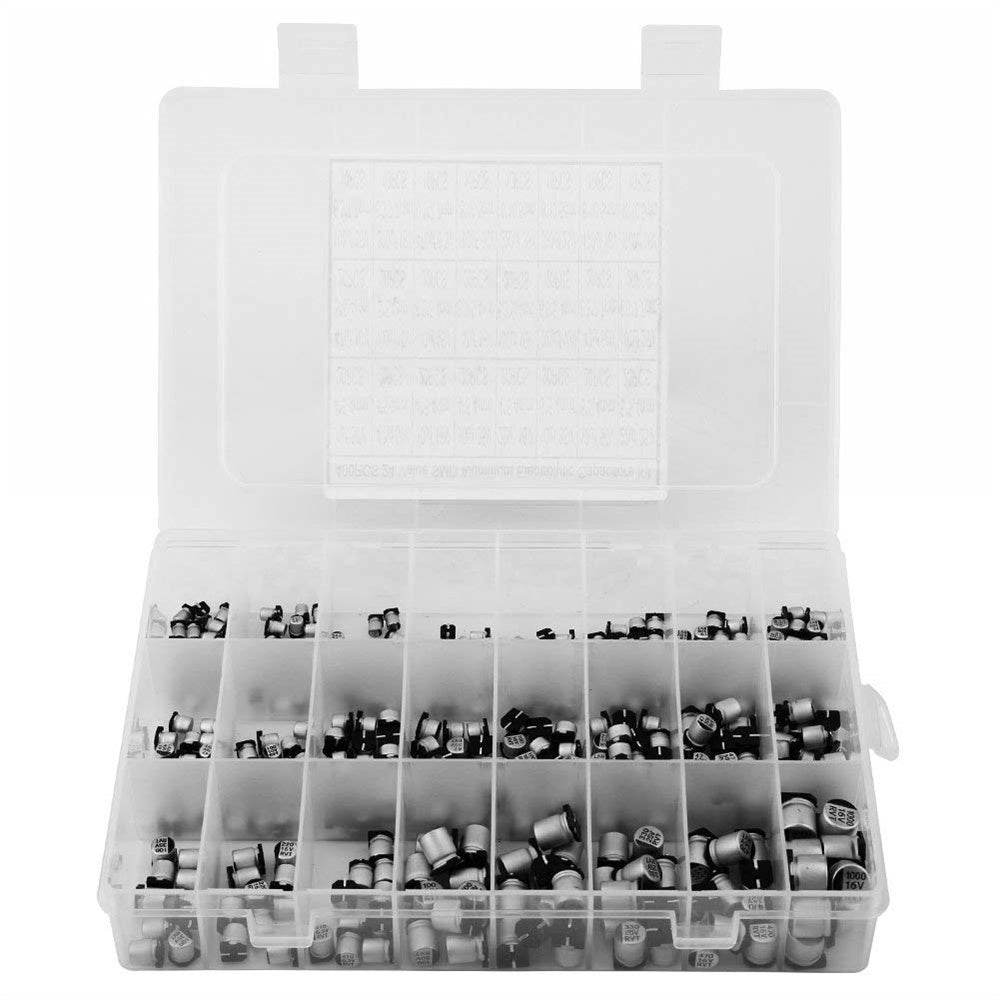 400 Pcs Electrolytic Capacitors Kit 24 Values from 1uF to 1000uF High Quality Aluminum SMD Low Frequency Bypass with Storage Box for DIY Electronic Projects
