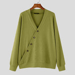 LinkMejor Mens Textured Asymmetrical V-Neck Long-Sleeve Sweater Comfortable Solid Color Casual Fall Winter Top S-5XL