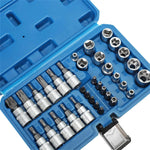 34PCS Torx Bit Socket and E-Torx Star Socket Set 1/4 3/8 1/2 Drive Chrome Vanadium Steel with Storage Case for Automotive and Repair