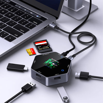 LinkMejor BW-TH16 8 in 1 USB Hub LCD Smart Display Type-c Docking Station with USB3.1 Type-C 3.1 HD 4K@60Hz SD/TF Card Slots 100W PD Power Delivery